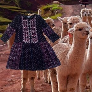 anthropologie drop waisted boho folk dress black m